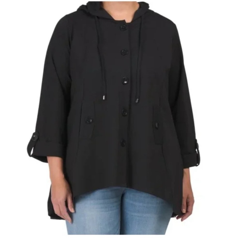 Christian Siriano 3x plus size hooded black pointe jacket euc
